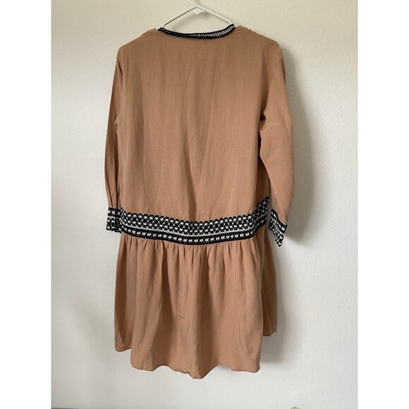 Zara Tan With black and white crochet detail hi-low Boho Dress size XS Tunic Top - Picture 2 of 10